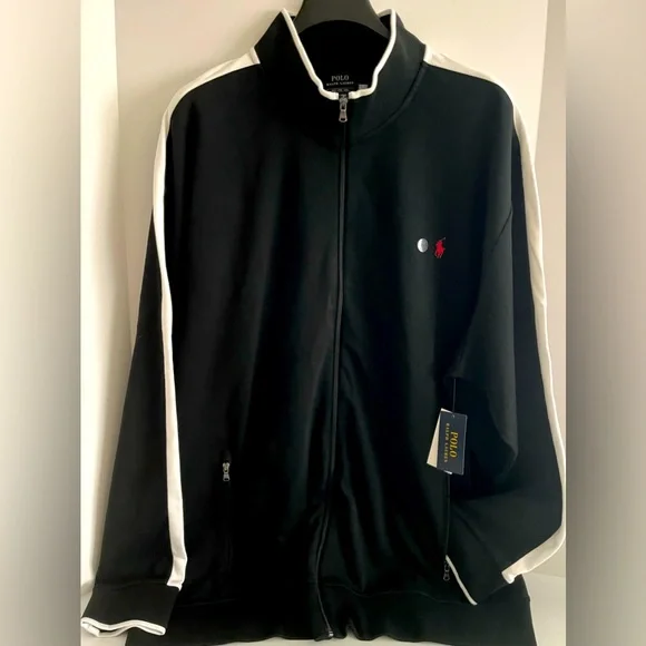 POLO RALPH LAUREN 100% Cotton Interlock Knit Track Jacket - sz 4XLT Black - Picture 1 of 16